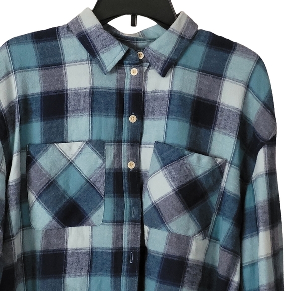 BP. Crop Flannel Button-Up Shirt in Blue Lucie Plaid NWOT - Picture 9 of 9